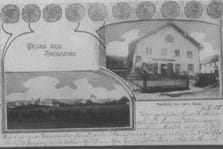 Eine Ansichtskarte aus dem Jahr 1905, links eine Ortsansicht, rechts der Hackl-Laden (heute Betzinger)
(Foto: Gemeindearchiv)