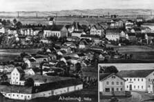Diese Luftaufnahme mit Blick aus der Isarau (Schloß) lässt sich aufgrund der vorhandenen Bebauung zienlich genau auf den Zeitraum um 1950 datieren. 
(Foto: Briefmarkenfreunde Osterhofen e.V.)